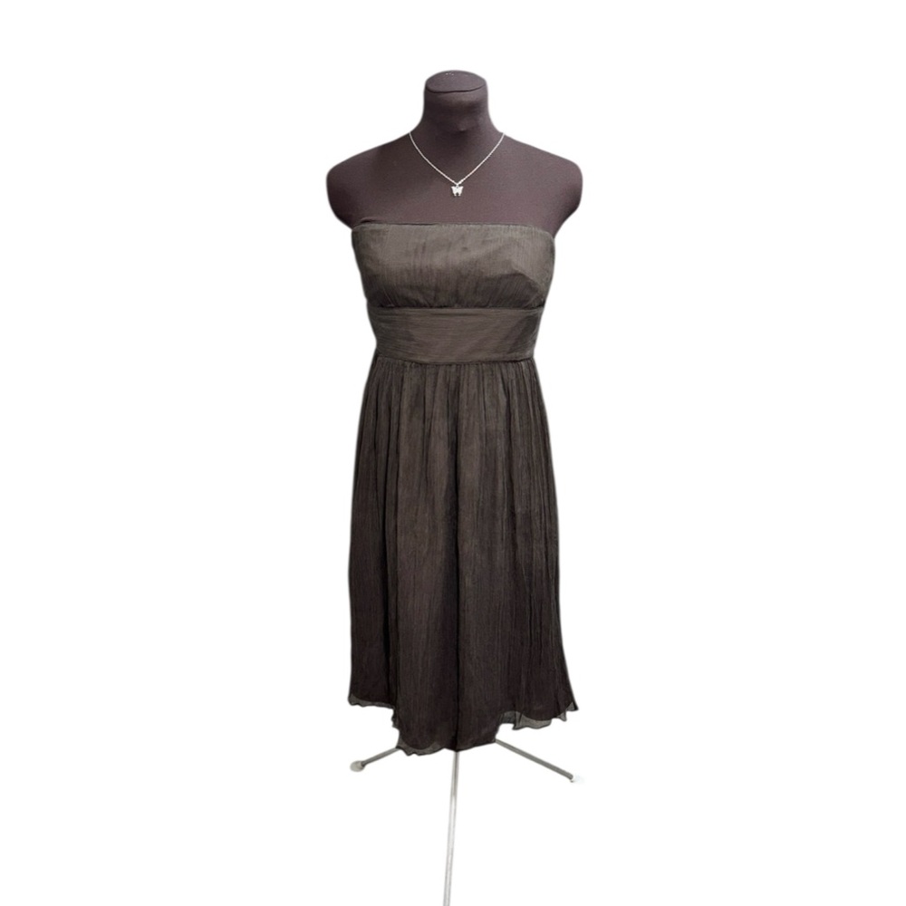 J CREW Women’s Brown 100% Silk Crepe Empire Strapless Cocktail Party Dress Sz 2